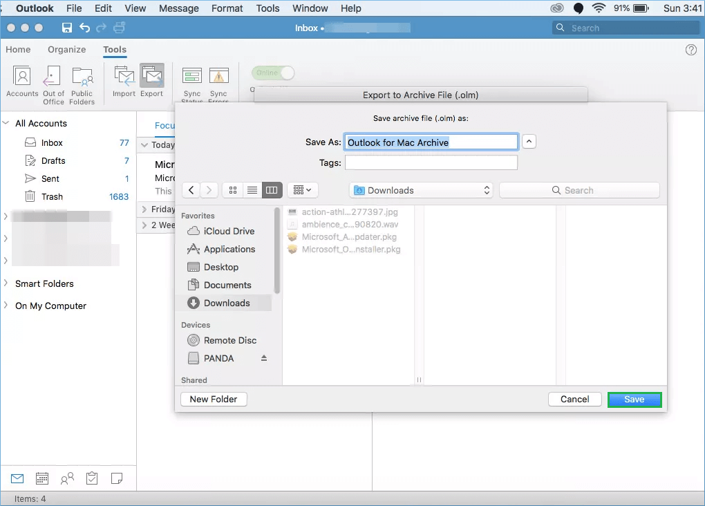 outlook 2016 for mac archive