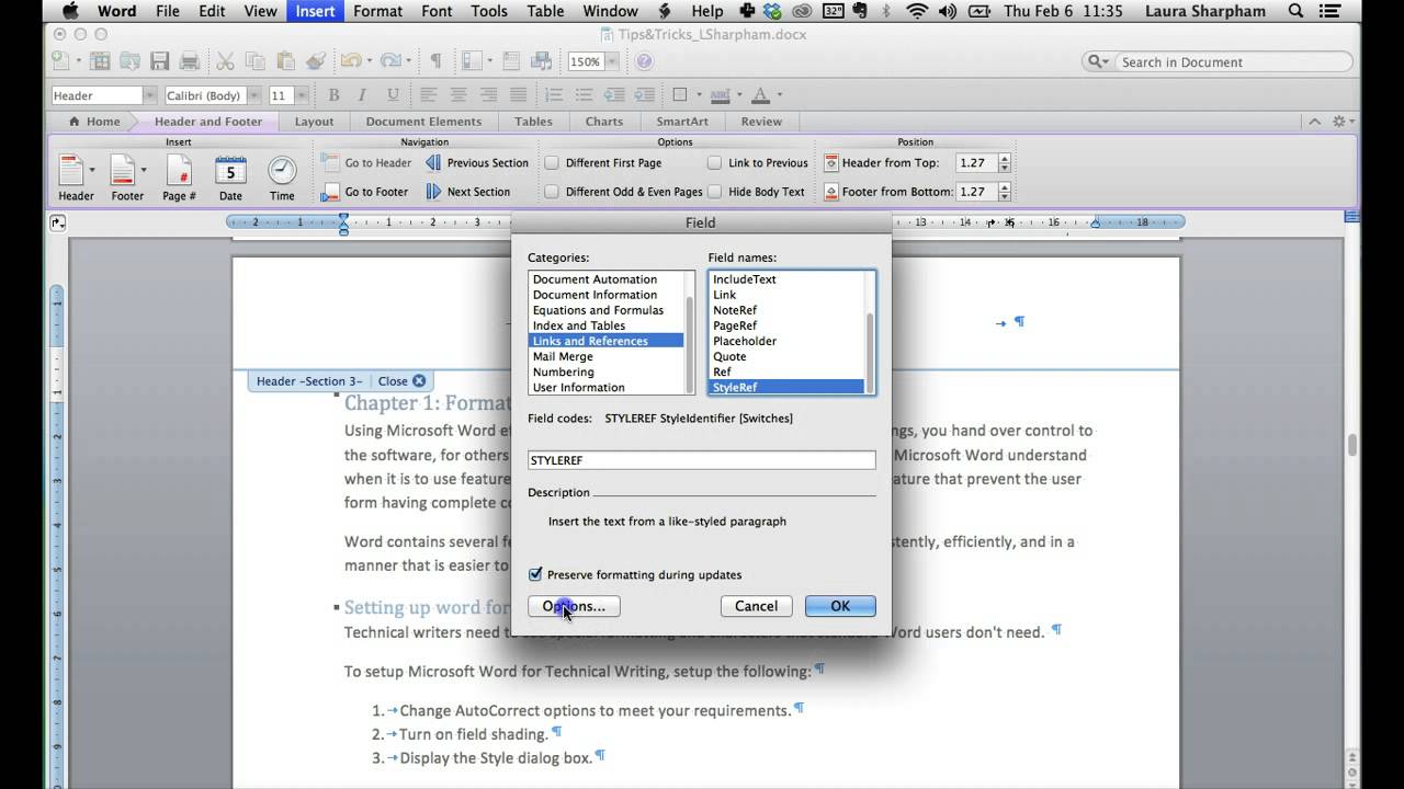microsoft word for mac saves with headers